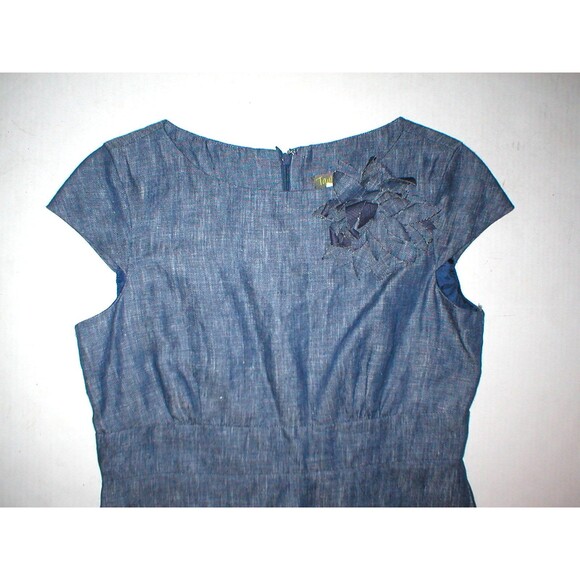 New $189 Womens Taylor Dress 8 Dark Denim 100% Linen Flower Pin Jean Color Blue - Picture 2 of 4